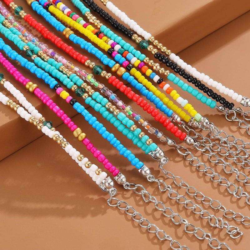 XIJIN 12Pcs Handmade Beaded Anklets for Women Boho Colorful Beads Ankle Bracelets Adjustable Foot Anklet Set - Image 3